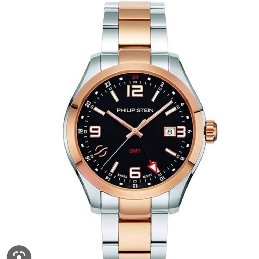 Good  Condition Philip Stein Traveller GMT Rose Gold Two tone